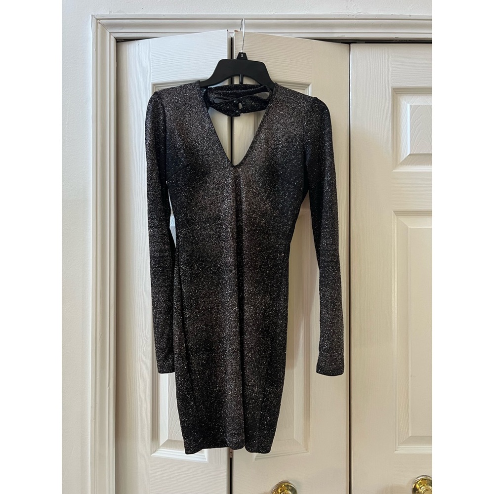 Windsor Black Sparkle Long-Sleeve Bodycon Dress